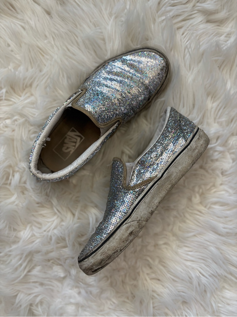 Well worn dirty sneakers vans shoes slip on
